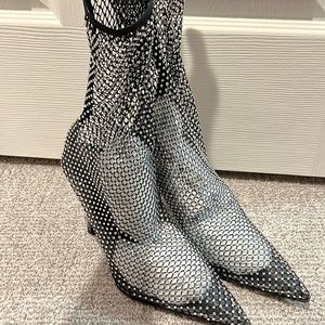 ASOS Silver & Black Mesh Pointed Toe Ankle Boots